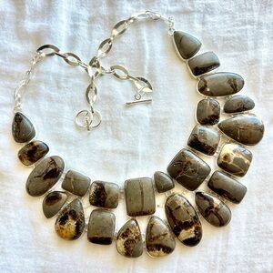 925 Truth Stone GODDESS Dragon Septarian Bib Collar Necklace
